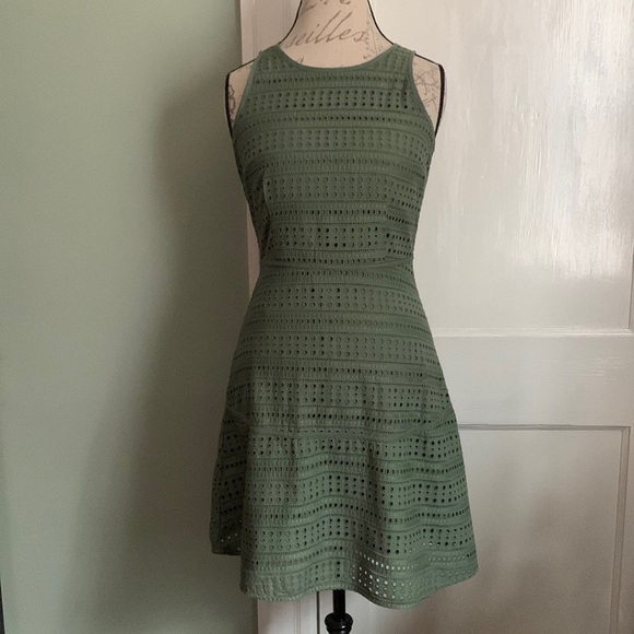 Gap Sleeveless Yoked Eyelet Fit and Flare Dress - Cool Olive - Picture 2 of 15